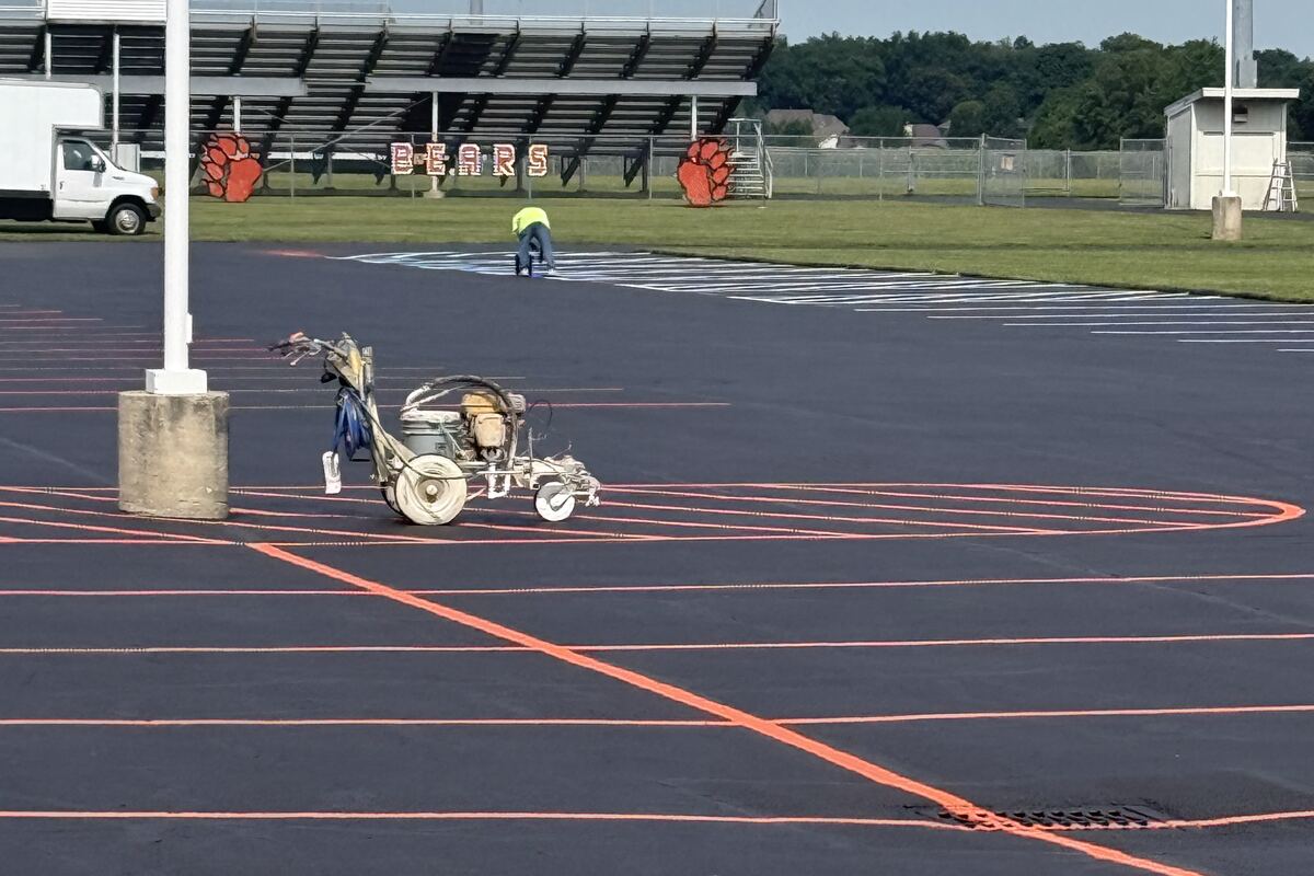 Restaurant parking lot with new ADA-compliant line striping in Columbus, Ohio