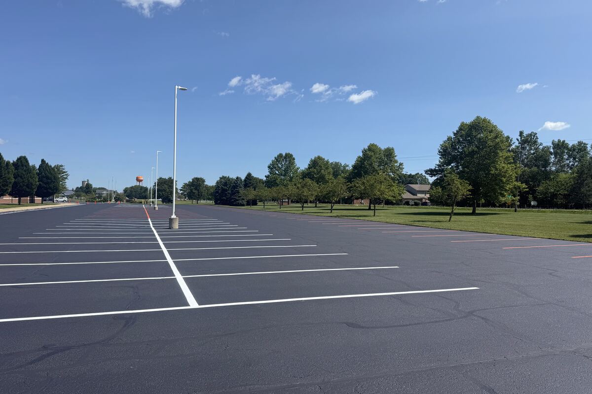 Freshly striped parking lot lines in Columbus, Ohio