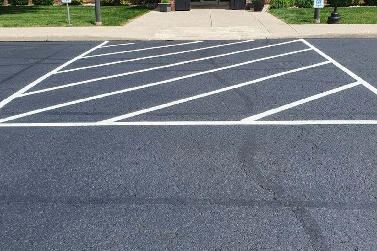 Freshly striped parking lot lines in Findlay, Ohio